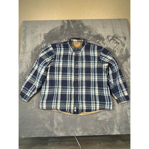 Wrangler Sherpa Lined Plaid Flannel Jacket Men's 2XL Blue Tan